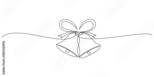 Jingle bell one continuous line drawing, single line art Christmas bell, minimalist sketch line vector illustration, Christmas winter new year concept, Bell icon single line vector drawing.