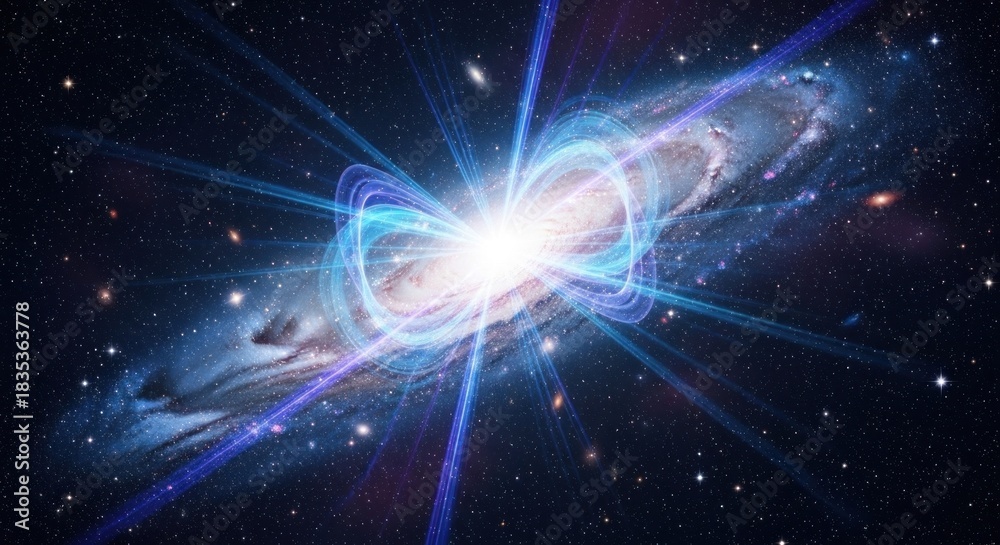 Fototapeta premium A cosmic explosion in space with a galaxy and nebula in the background.