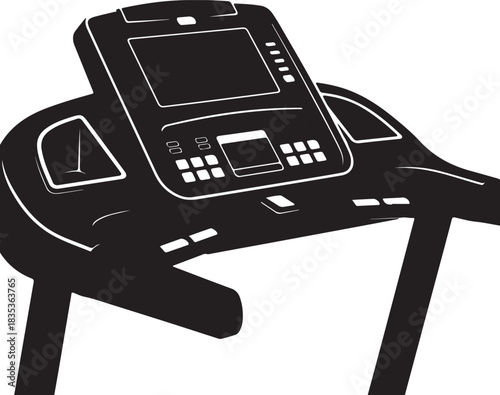Treadmill control panel console and handles black and white illustration on transparent background