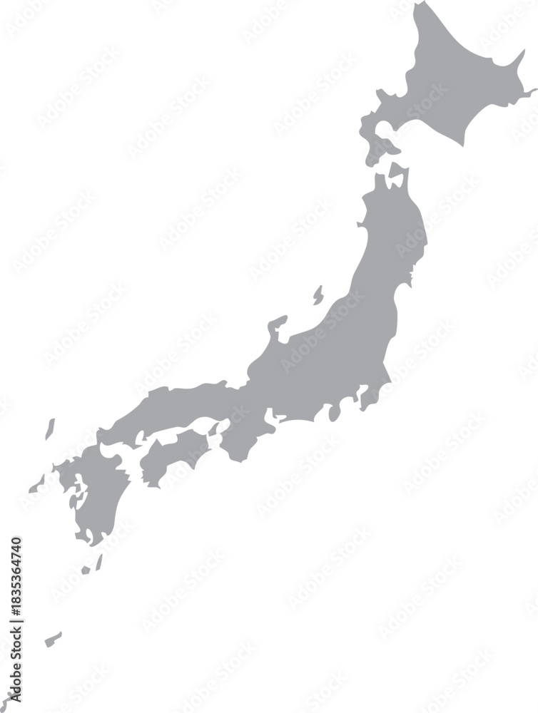 Fototapeta premium Japan Map Isolated Silhouette Grey Vector Map Editable