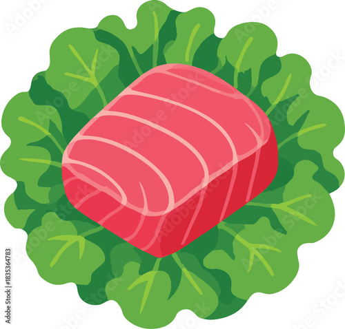 Raw tuna steak on a bed of lettuce fish seafood