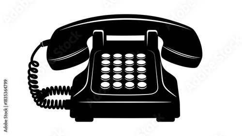 Retro Landline Telephone Icon – Vintage Dial Pad Phone Vector Design