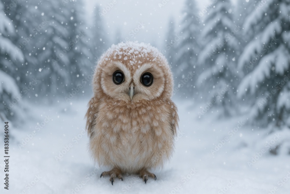 Obraz premium Cute owl in snowy forest