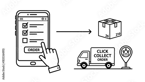 Click and Collect Order Icon – Online Shopping, Delivery & Pickup Vector