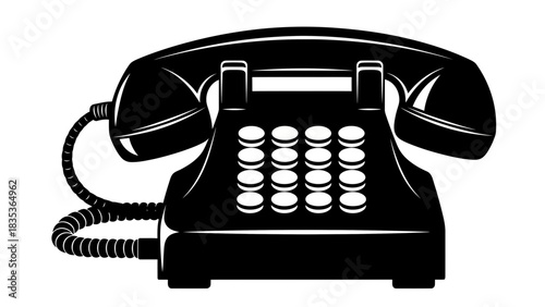Retro Landline Telephone Icon – Vintage Dial Pad Phone Vector Design