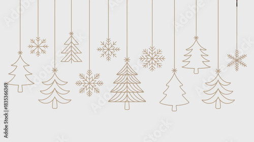Wallpaper Mural Festive minimalist christmas tree and snowflake ornaments hanging against a neutral background creating a clean and elegant holiday decoration concept Torontodigital.ca