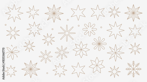A collection of delicate stylized snowflake illustrations in various geometric designs and subtle color variations perfect for winter holiday and festive season graphic design projects