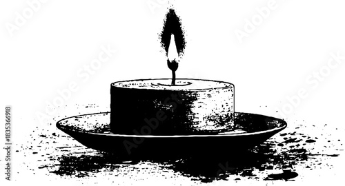 Black and white stencil of burning candle with grunge elements for design