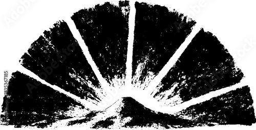 Black and white grunge stencil of symmetrical splitting circle for creative designs