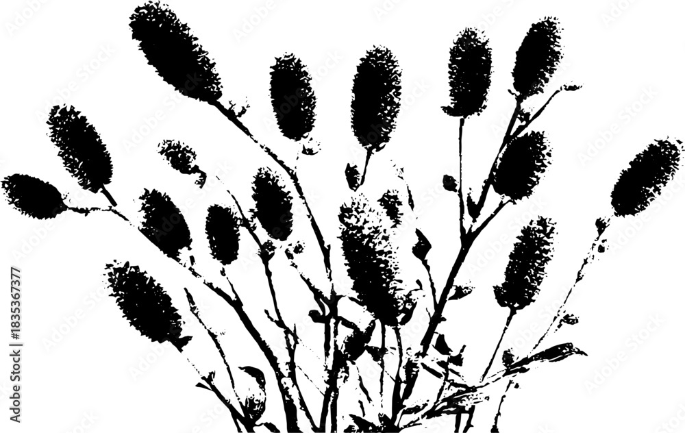 Naklejka premium Black and white stencil art of a willow cluster for design and decoration
