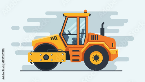 Vector illustration of a powerful yellow road roller compactor, a symbol of construction and infrastructure development for projects leading into 2026