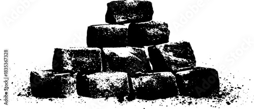 Black and white stencil illustration of raw stone cluster design for urban art projects