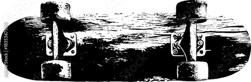 Urban art silhouette of a cracked longboard for design and decor