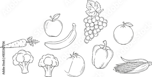 Fruits vegetables healthy food diet nutrition vitamins organic fresh produce raw vegan vegetarian carrot apple banana