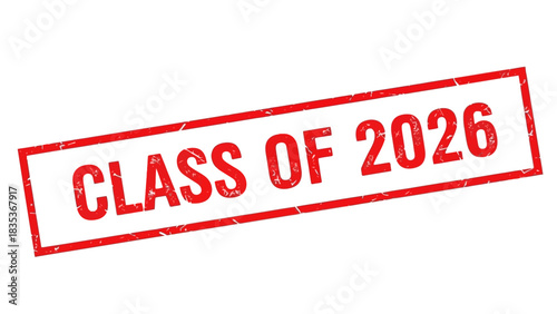 Class of 2026 red grunge rubber stamp graphic for graduation and school. Vector illustration seal isolated on a white background