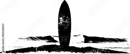 Minimalist surfboard design in black and white for urban decor and beach-themed projects