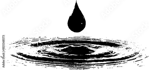 Black and white stencil illustration of a droplet splashing into water for urban art design