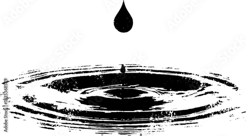 Monochrome stencil art of droplet splash with ripples for modern urban design
