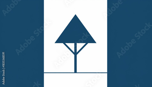Minimalist Tree Symbol on Blue and White Background.