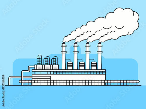 Industrial Factory Illustration with Sad Cloud Emitting Pollution Representing Environmental Issues and Climate Change Concerns