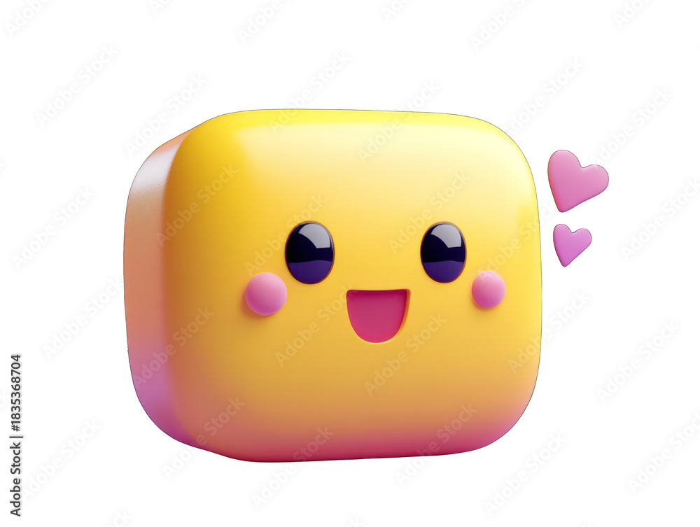 Fototapeta premium 3D Animated Square Character Conveying Affection with Hearts Transparent Background