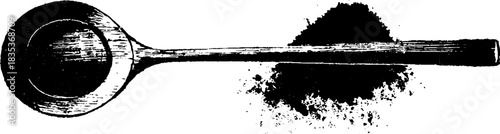 Black and white stencil illustration of hand-carved wooden spoon with grunge splash