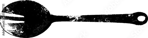 Black and white stencil illustration of hand carved wooden spoon for rustic decor