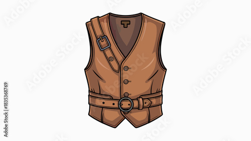 Stylish Brown Leather Vest with Buckles and Shoulder Strap for Fashion Design and Apparel Concepts