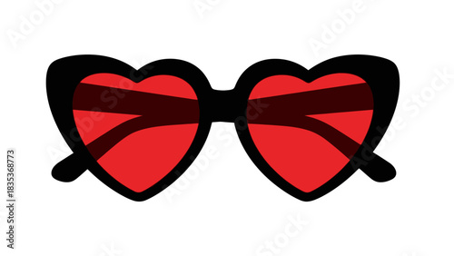 Black framed sunglasses with vibrant red heart-shaped lenses, a stylish and playful accessory perfect for summer fashion and romantic occasions.