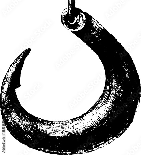 Black and white stencil illustration of a hand forged iron hook design for posters