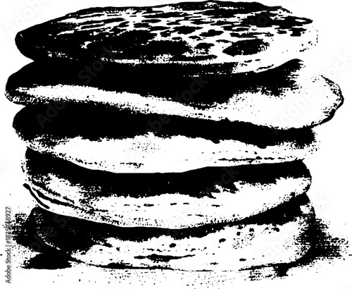 Black and white stencil illustration of a hot flatbread stack for urban art design