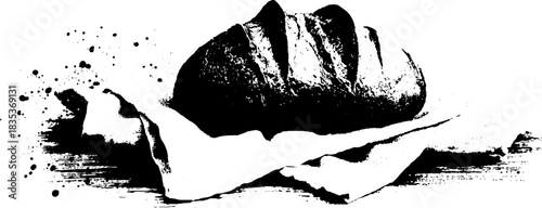 Rustic bread stencil art - black and white grunge illustration for culinary design