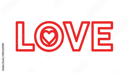 The word LOVE written in bold red capital letters with a stylized heart inside the letter O.