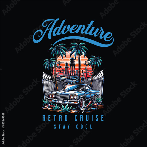 modern car t shirt design with sunset