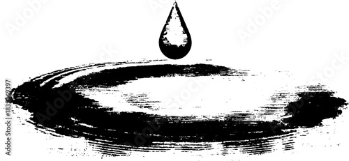 Minimalist grunge black and white water drop stencil illustration for urban design