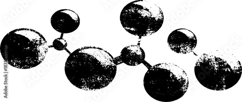Abstract molecular structure in black and white stencil art for scientific design