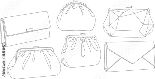 Handbag purse clutch fashion accessory style elegant design outline line art