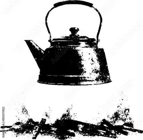 Black and white stencil art of a plain enamel kettle for creative designs