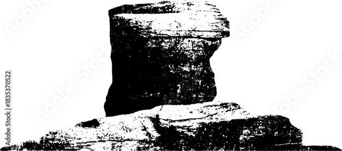 Black and white stencil illustration of rough sandstone pillar for urban art design