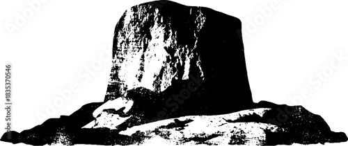 Black and white stencil illustration of a rough sandstone pillar for urban art and design