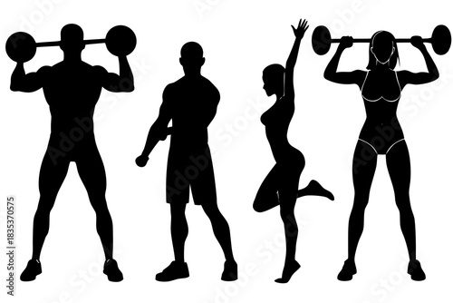 Fitness workout man and woman silhouette vector illustration isolated on white background