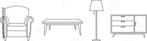 Furniture interior design home decor living room modern style armchair table lamp