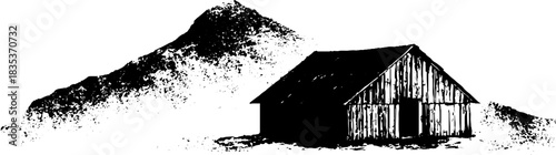 Rustic mountain hut stencil art for nature design and decor