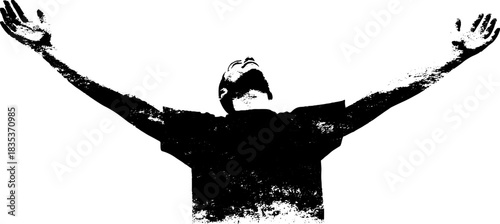 Black and white stencil silhouette with outstretched arms for inspirational designs