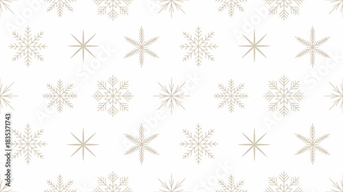 A delicate and intricate seamless pattern featuring a variety of stylized snowflakes in soft pastel colors on a clean white background perfect for winter holiday designs