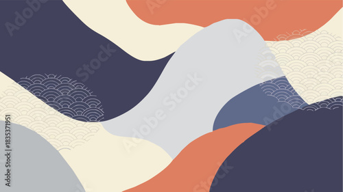 Stunning modern abstract background capturing serene Japanese Seigaiha wave patterns in muted earth tones