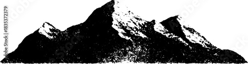 Black and white stylized mountain stencil illustration for outdoor adventure design