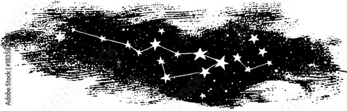 Tangled constellation silhouette on grunge black and white stencil background for urban art design