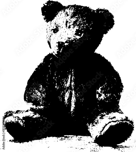 Black and white stencil art of a teddy bear for urban design