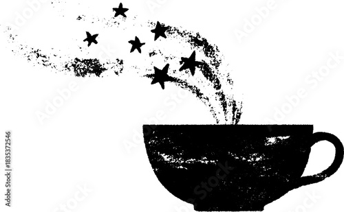 Magical teacup silhouette with whimsical starry steam for creative designs